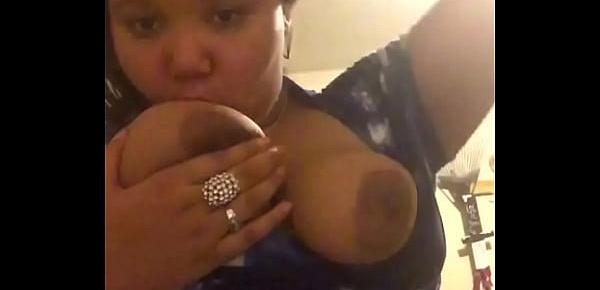  Lightskin ebony with big natural tits rides a dildo